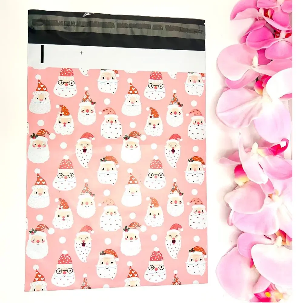 10x13 Pink Santa Christmas Polymailers Pack of 20 Holiday Shipping